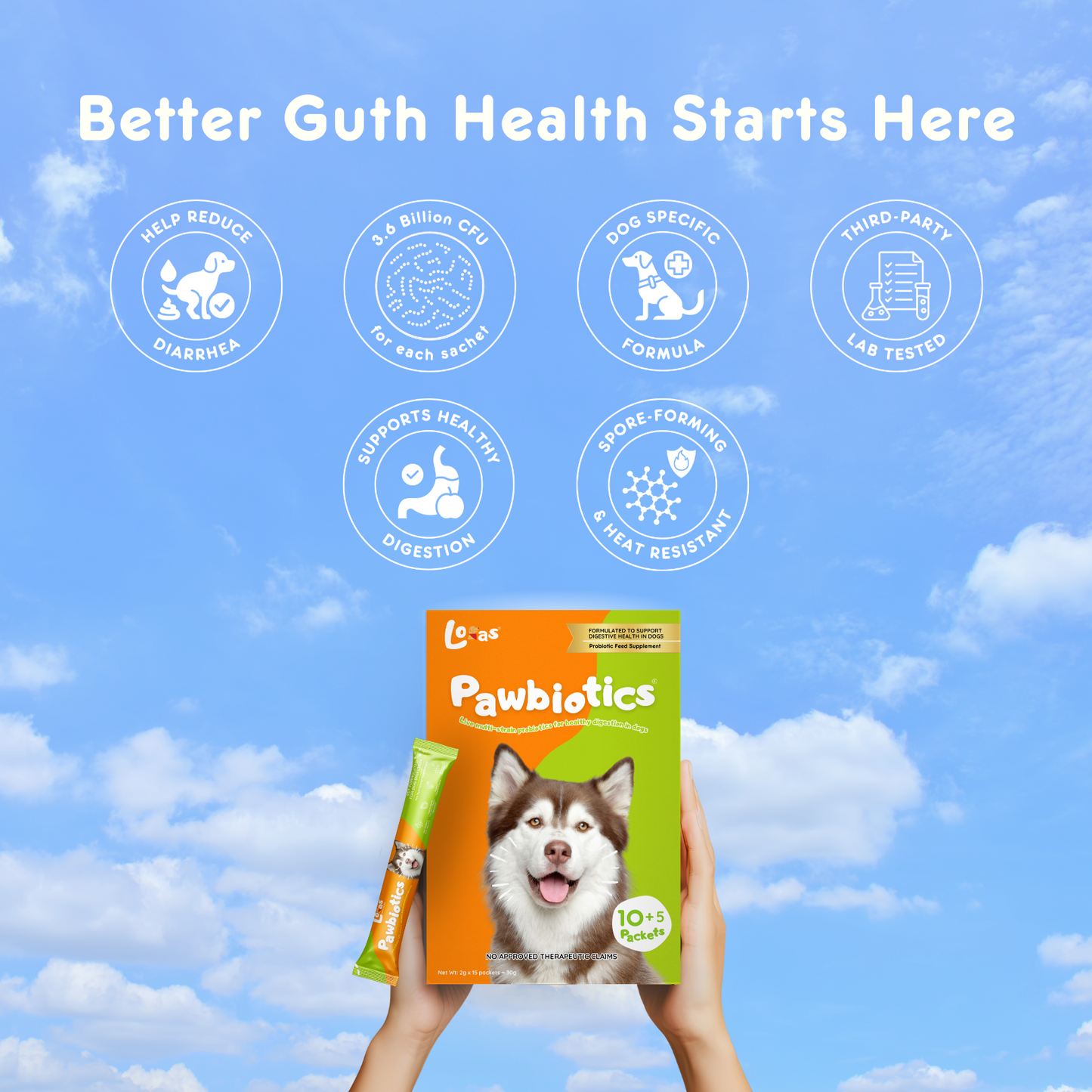 LORAS Pawbiotics Dog Probiotic Supplement | Spore-Forming, Heat & Acid Resistant Strains | 1 Box (Starter Trial)
